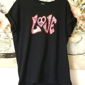 NWOT 2X Ladies Dark Blue w Vinyl  "L☮VE" Tee Shirt
